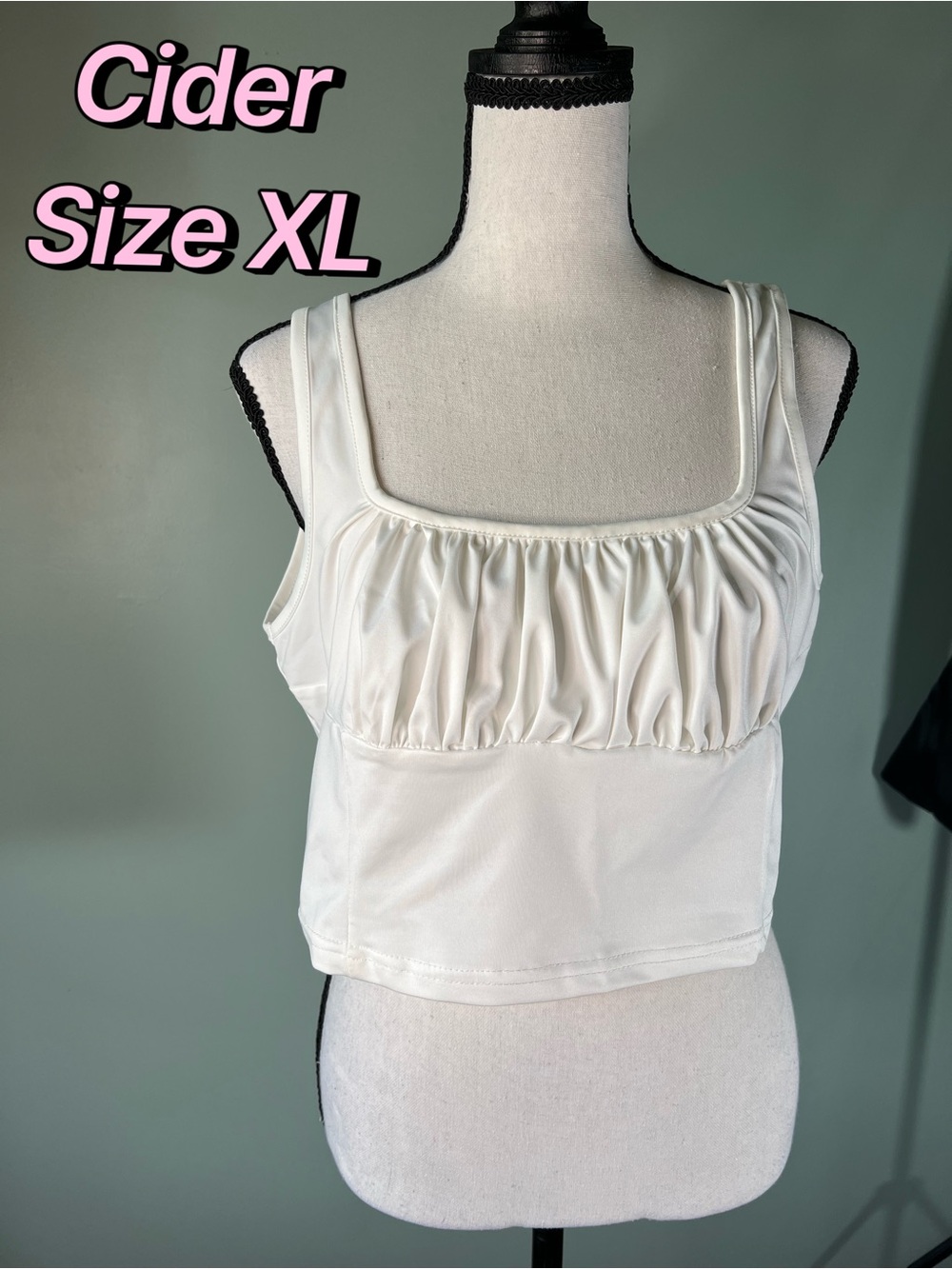 Cider White Gathered Square-Neck Crop Top - Size XL